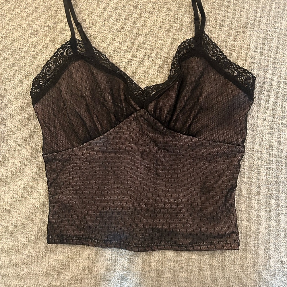 Sheer Lace-Trim Camisole Top - Black